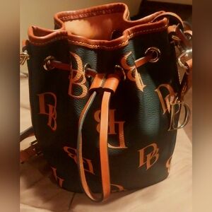 Dooney and Bourke Bag Bucket  Leather logo print Drawstring  S/M